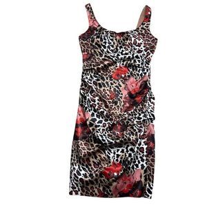 Signature by Sangria Women's Size 10 Cheetah Leopard Floral Bodycon Dress